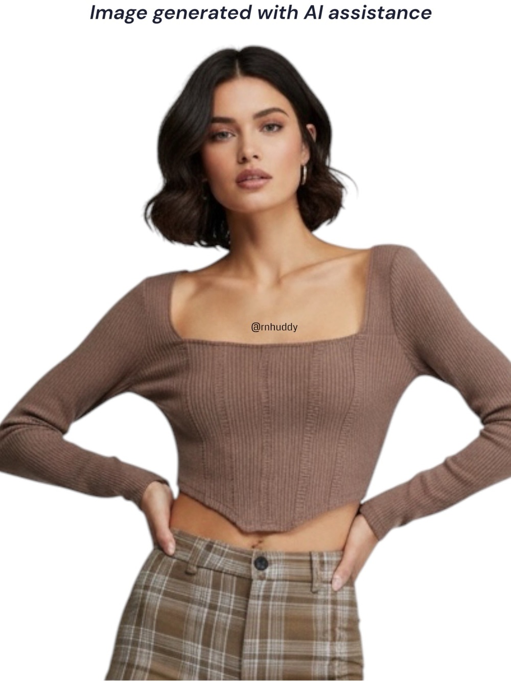NWT PacSun L brown long sleeve bustier top